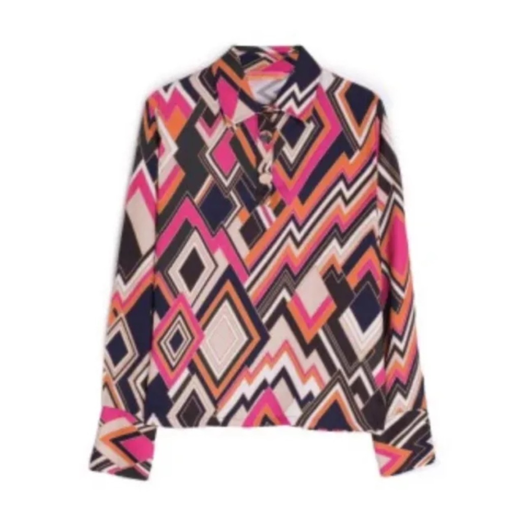 Vilagallo mod print long sleeve blouse Made in Portugal Size 38 = Size 8
